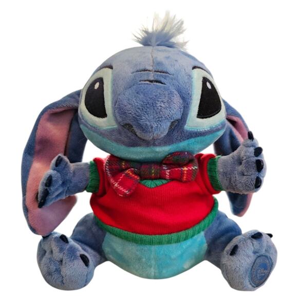 Disney Store Stitch Christmas Holiday Plush Toy Plaid Bow Tie Red Sweater 2013 - Picture 1 of 8